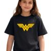 1 Camiseta Preta Infantil Unissex Mulher Maravilha mlc