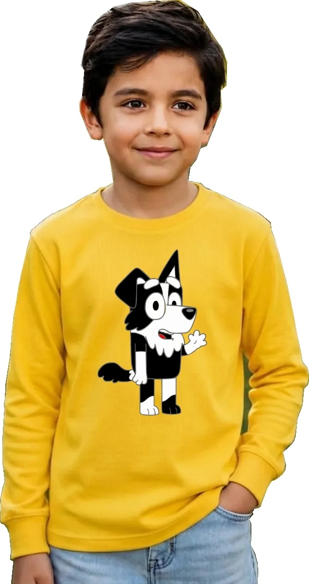 Camiseta Amarela Manga Comprida Infantil Bluey Mackenzie mlc