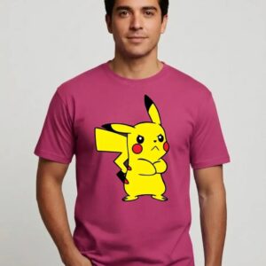 Camiseta Rosa Manga Curta Adulto Unissex Pokémon Pikachu mlc