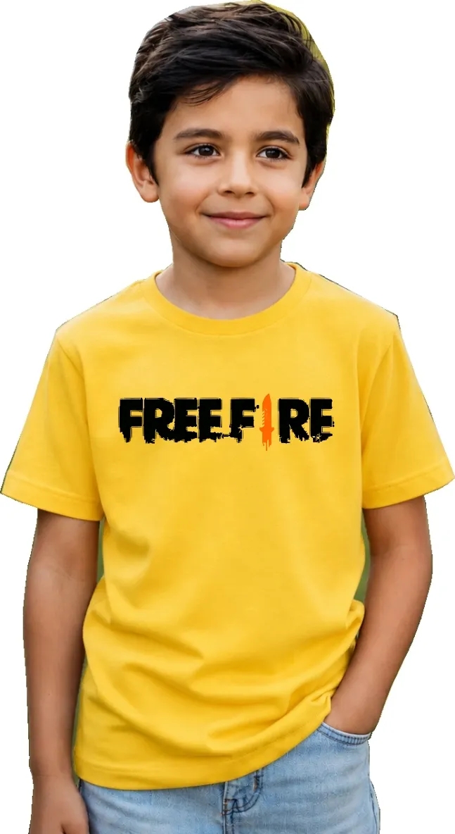1 Camiseta Amarela Manga Curta Infantil Unissex Free Fire mlc