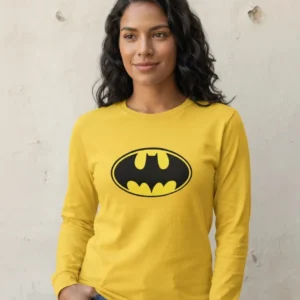 1 Camiseta Batman Baby Look Manga Longa (Amarela)