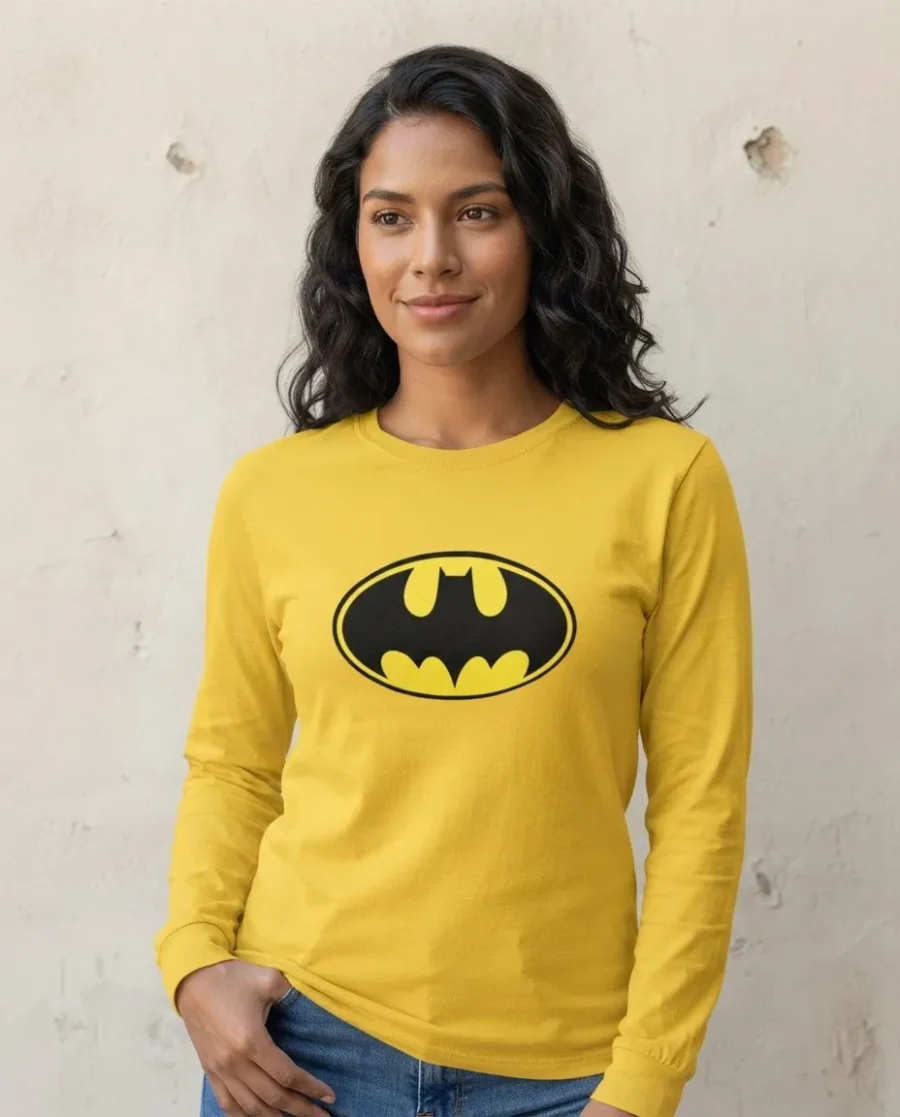 Camiseta Batman Baby Look Manga Longa (Amarela)