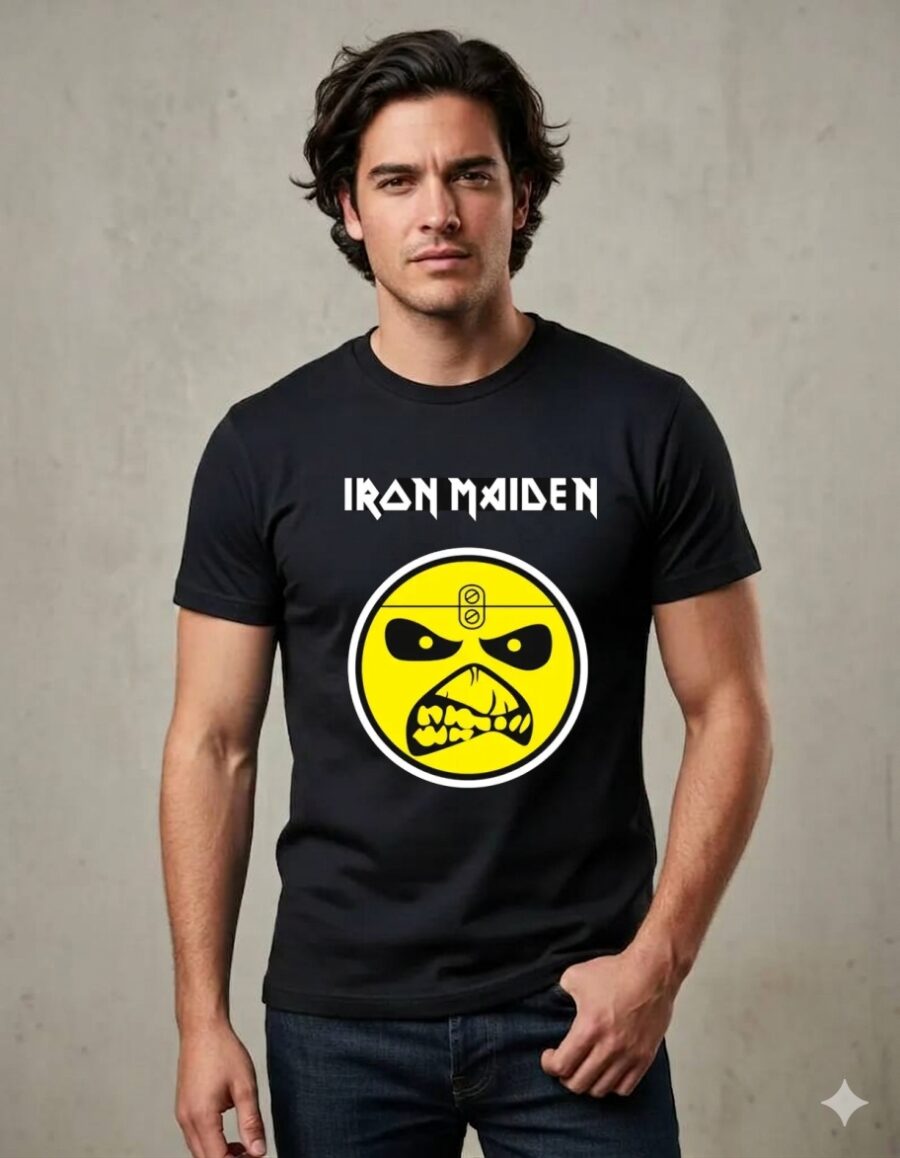 1 Camiseta Preta Manga Curta Adulto Unissex Iron Maiden mlc