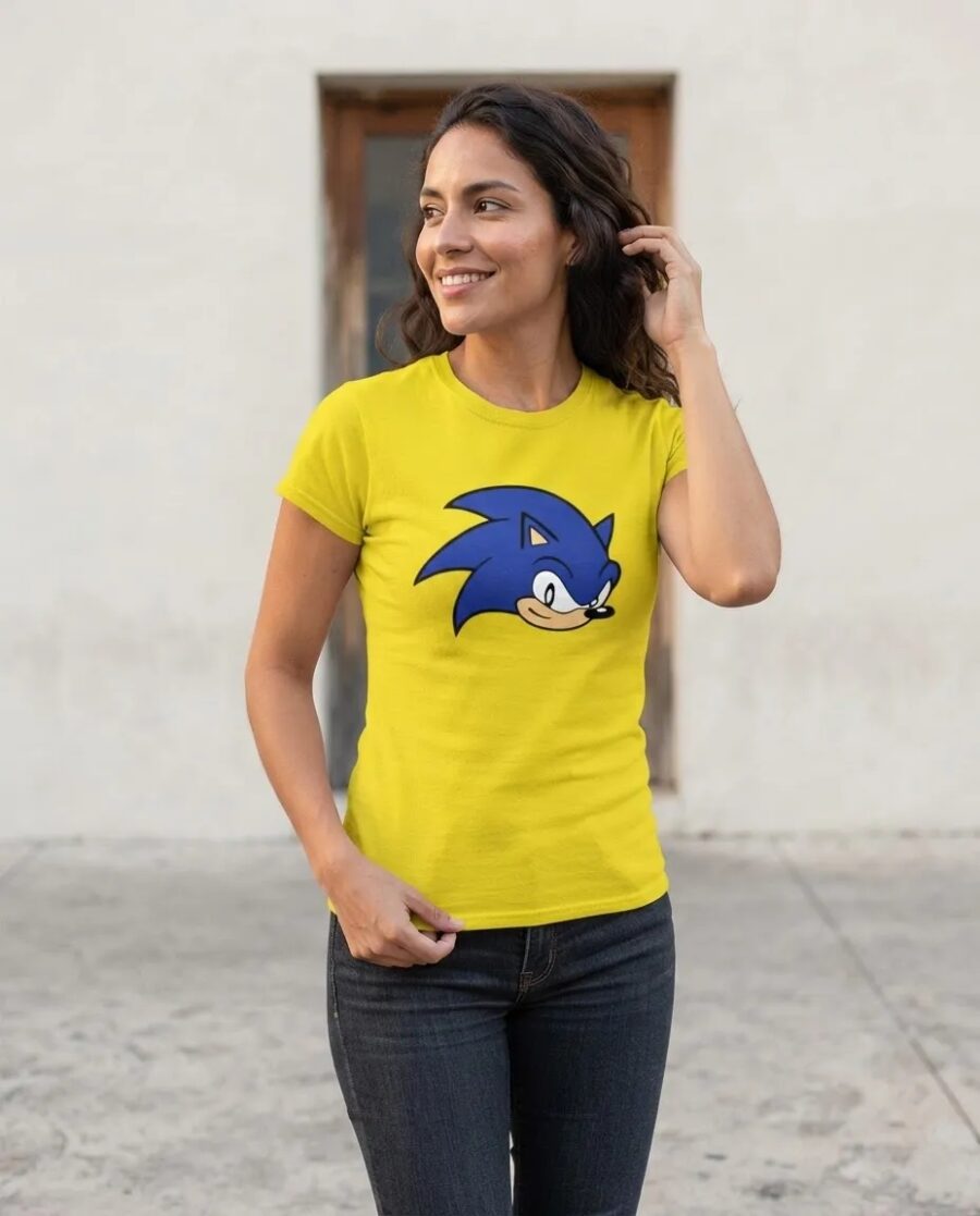 Camiseta Amarela Baby Look Sonic the Hedgehog mlc