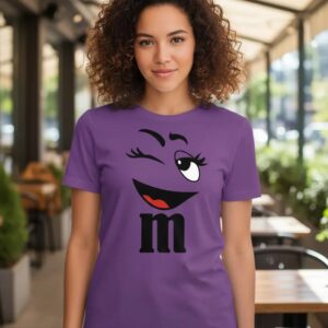 1 Camiseta Roxa Manga Curta m&m Baby Look Piscadinha Divertido mlc