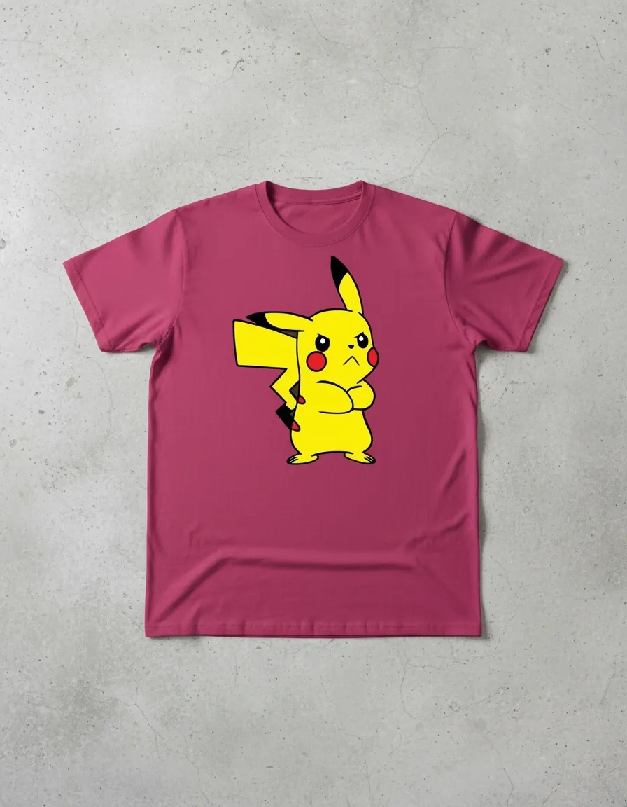 Camiseta Rosa Manga Curta Adulto Unissex Pokémon Pikachu mlc