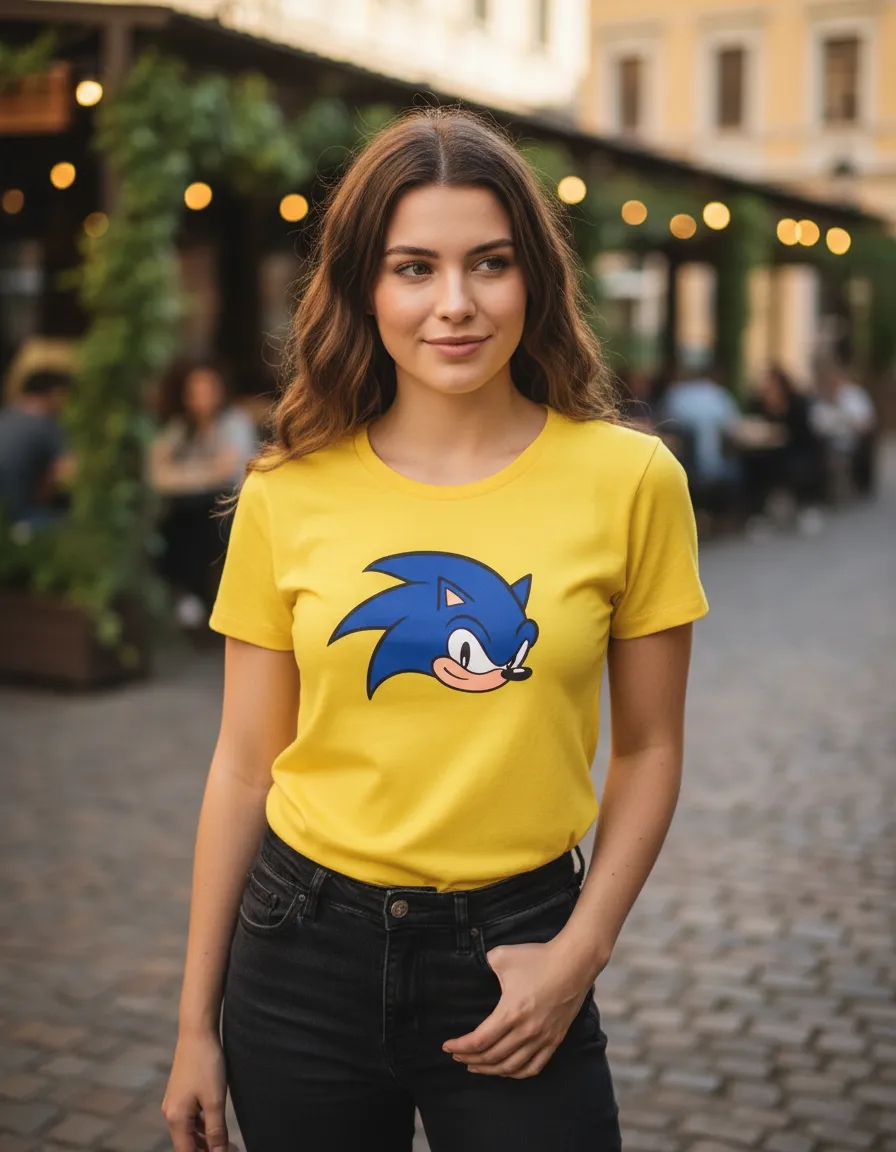 Camiseta Amarela Baby Look Sonic the Hedgehog mlc