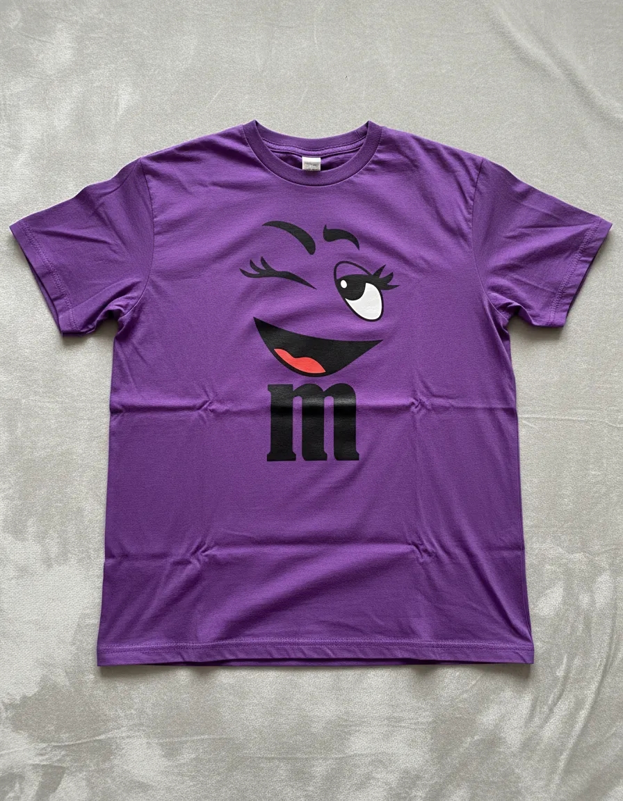 Camiseta Roxa Manga Curta m&m Baby Look Piscadinha Divertido mlc