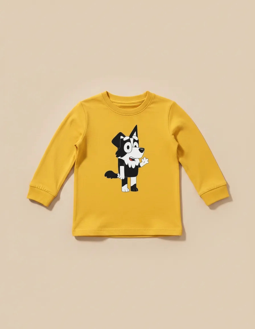 Camiseta Amarela Manga Comprida Infantil Bluey Mackenzie mlc