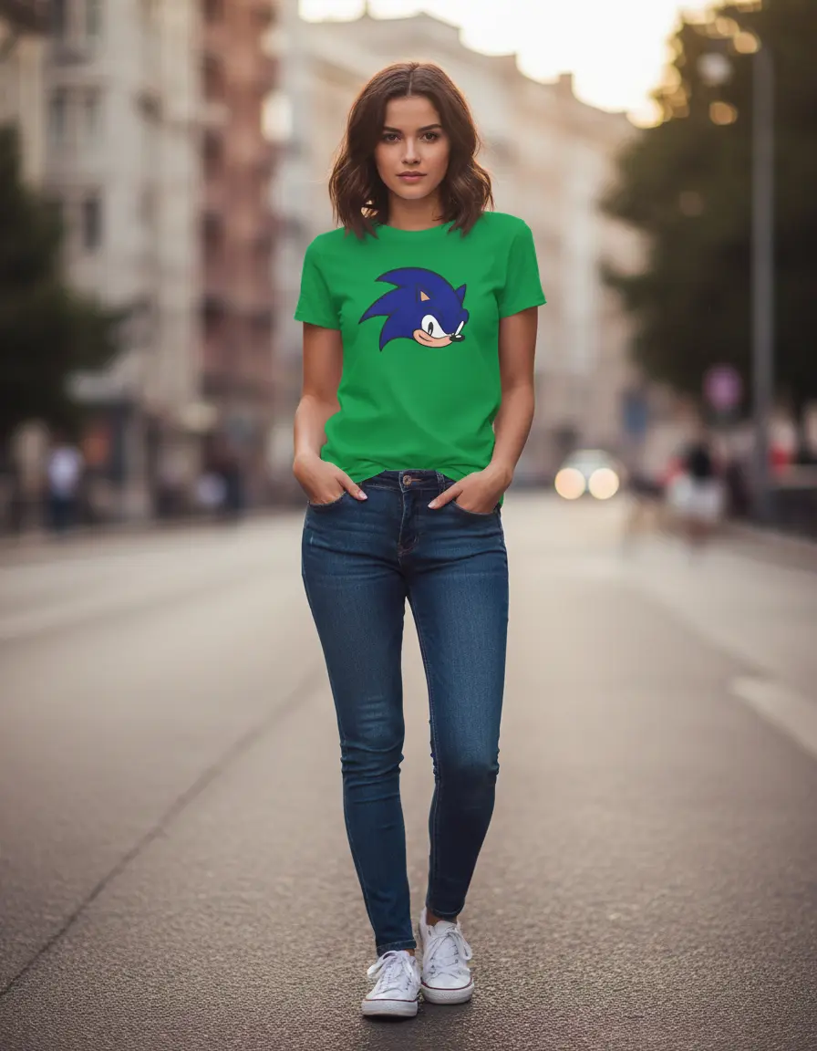 Camiseta Verde Baby Look Sonic the Hedgehog spe