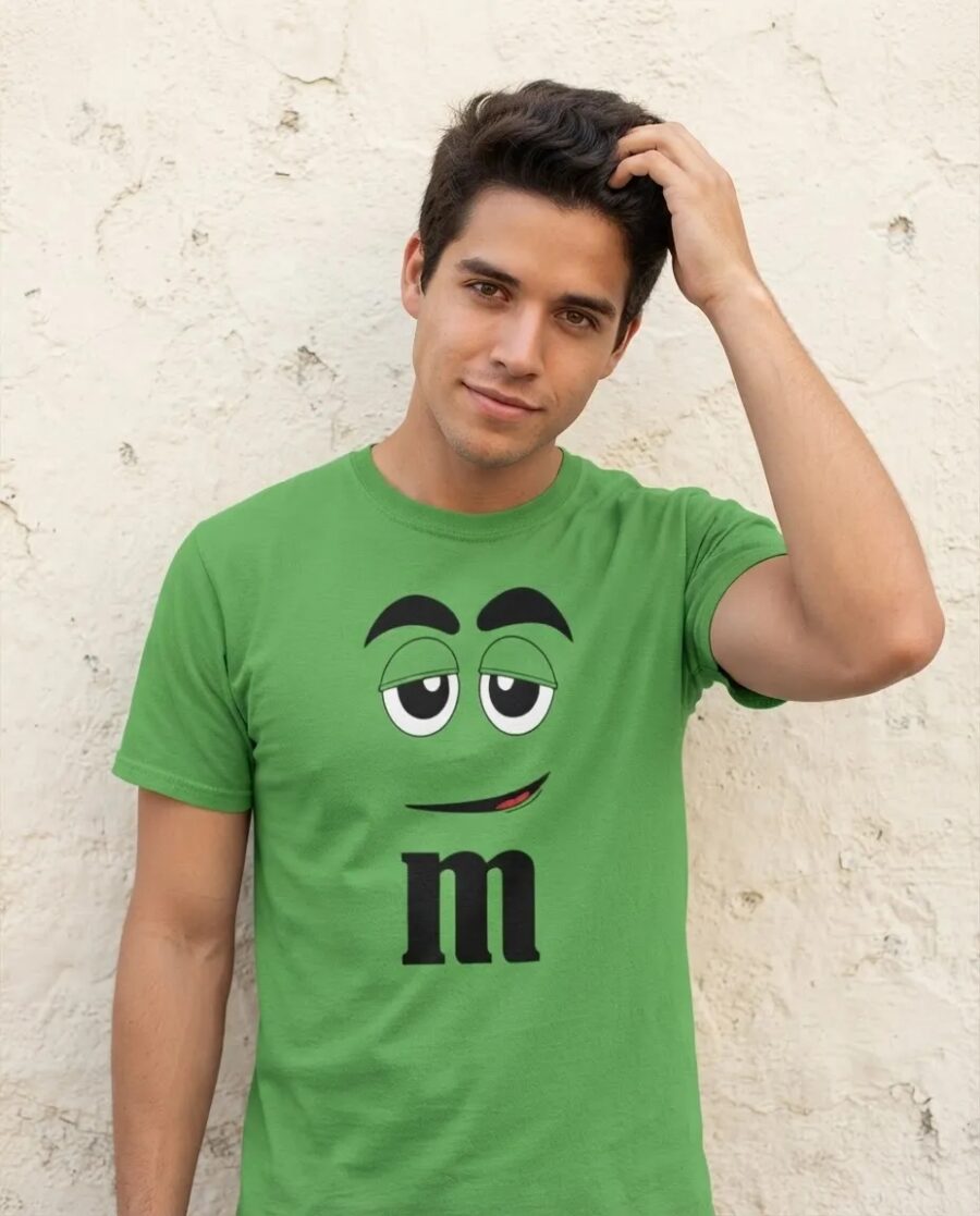 Camiseta Verde Manga Curta Adulto Masculino Unissex m&m Carinha mlc