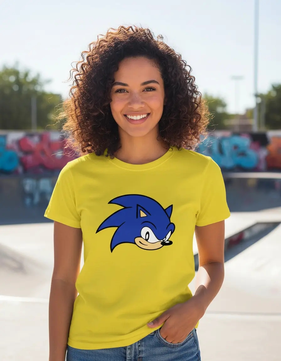 Camiseta Amarela Baby Look Sonic the Hedgehog mlc