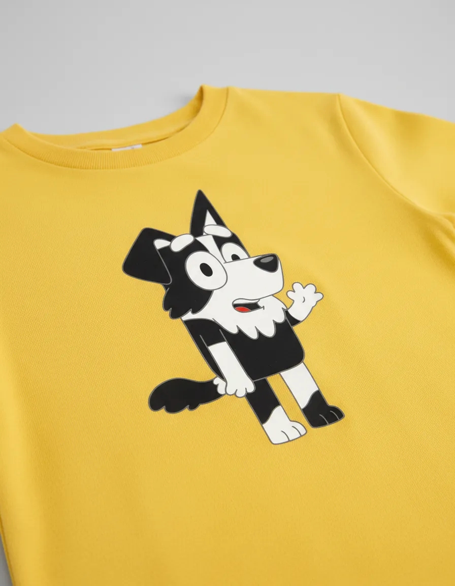 Camiseta Amarela Manga Comprida Infantil Bluey Mackenzie mlc