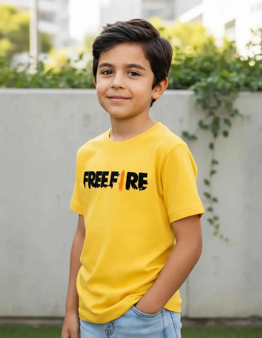 3 Camiseta Amarela Manga Curta Infantil Unissex Free Fire mlc