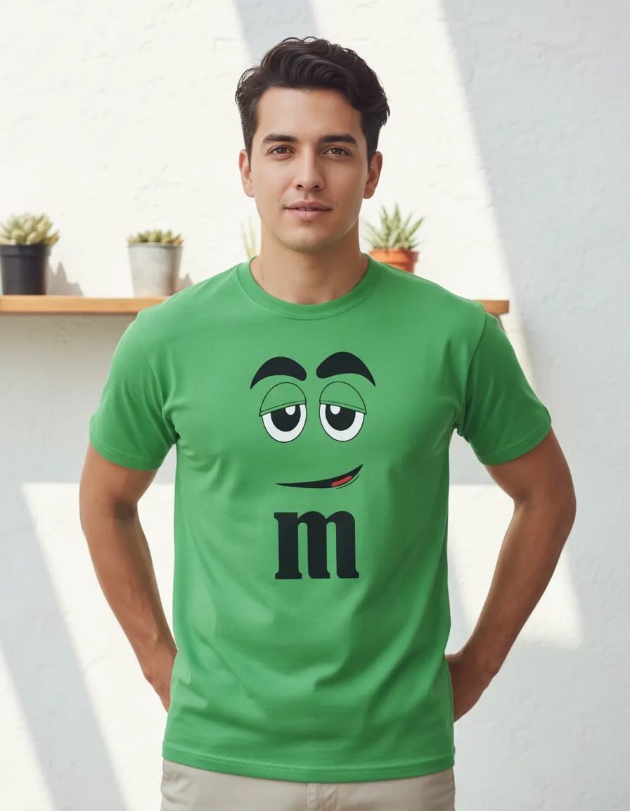 Camiseta Verde Manga Curta Adulto Masculino Unissex m&m Carinha mlc