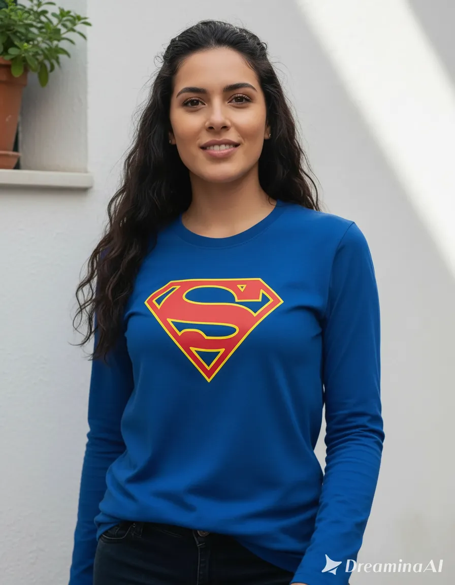 Camiseta Manga Longa Baby Look Azul Supergirl mlr