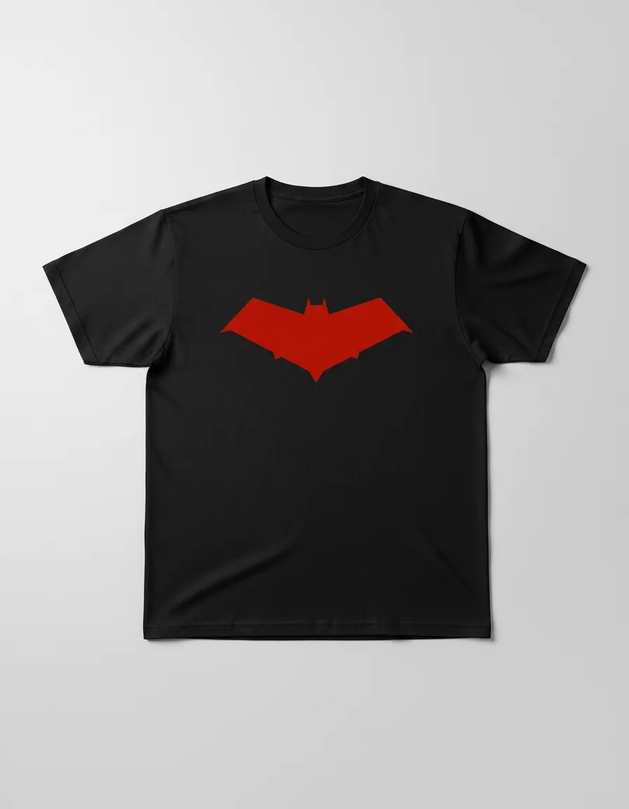 Camiseta Preta Manga Curta Unissex Adulto Robin Capuz Vermelho mlc