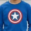 Camiseta Manga Longa Infantil Unissex Azul Capitão América mlc