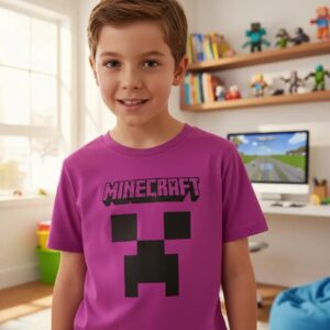 D_NQ_NP_2X_621441-MLB106571529555_022026-F-camiseta-minecraft-infantil Camiseta Manga Curta Roxa Infantil Unissex Minecraft Creeper mlc
