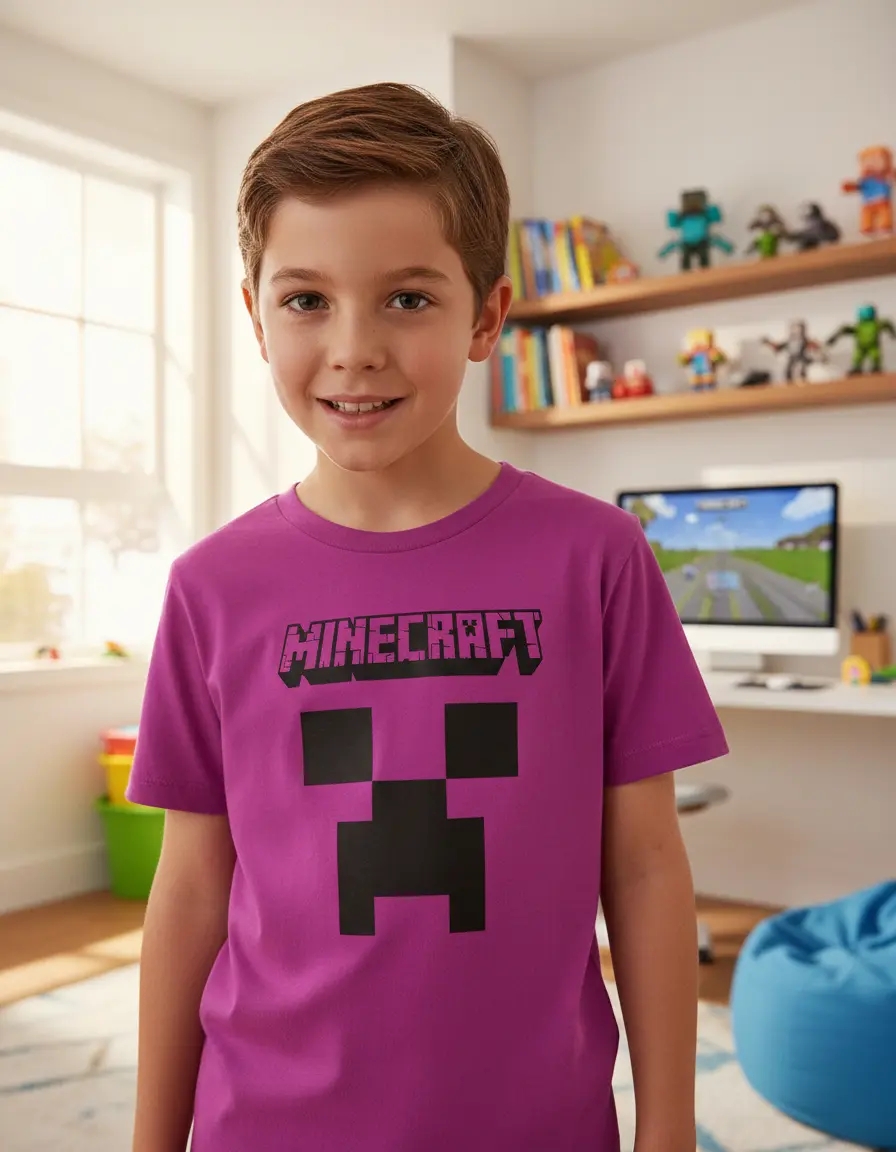 D_NQ_NP_2X_621441-MLB106571529555_022026-F-camiseta-minecraft-infantil Camiseta Manga Curta Roxa Infantil Unissex Minecraft Creeper mlc