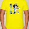 Camiseta Amarela Manga Curta Adulto Unissex Bluey Bandit Pai Silk Screen Manual Premium mlc