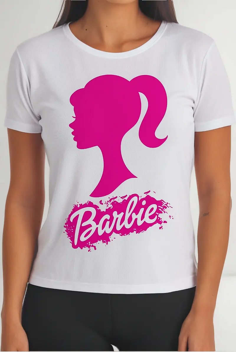 Camiseta Branca Logo Barbie ( Infantil ) mlc