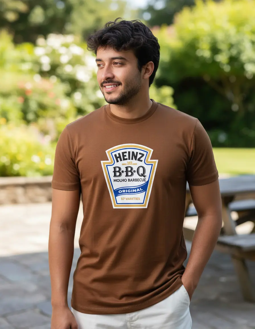 Camiseta Marrom Adulto Tradicional Molho Barbecue Bbq mlr