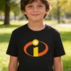 Camiseta Manga Curta Preta Infantil Unissex Os Incríveis Silk Screen Manual Premium mlc