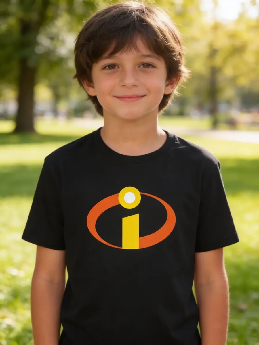 Camiseta Manga Curta Preta Infantil Unissex Os Incríveis Silk Screen Manual Premium mlc
