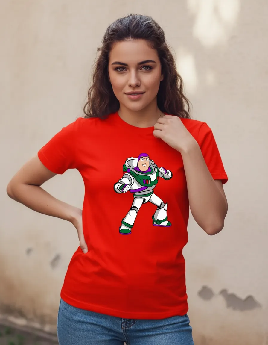 Camiseta Manga Curta Baby Look Vermelha Buzz Lightyear Toy Story mlc
