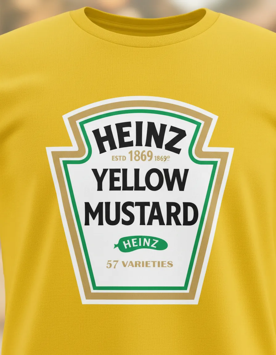 Camiseta Infantil Manga Curta Malha PV Amarela Heinz Mostarda Estampa Silk Screen Manual Premium mlr