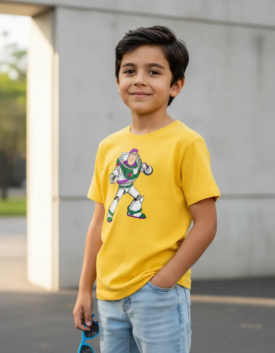 Camiseta Amarela Infantil Buzz Lightyear Toy Story mlc