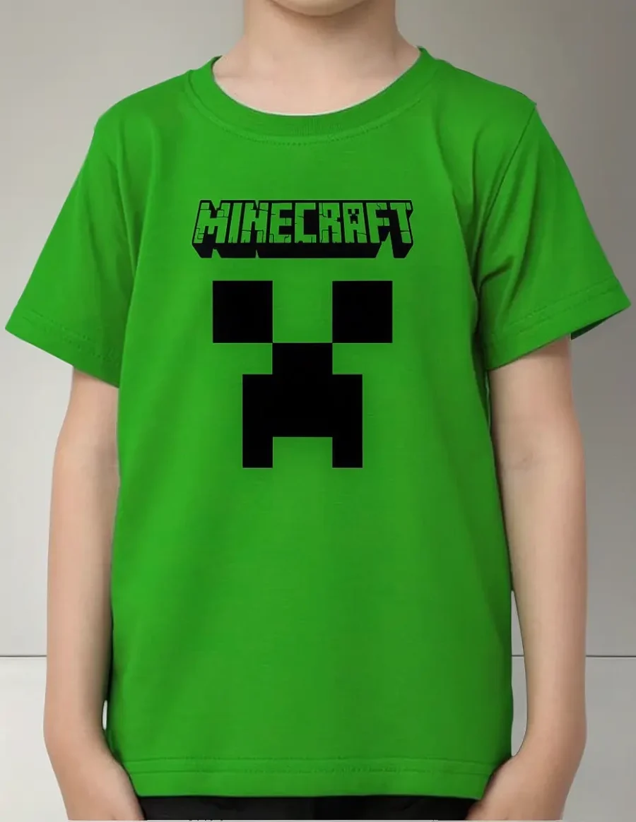 Camiseta Manga Curta Verde Infantil Unissex Minecraft Creeper