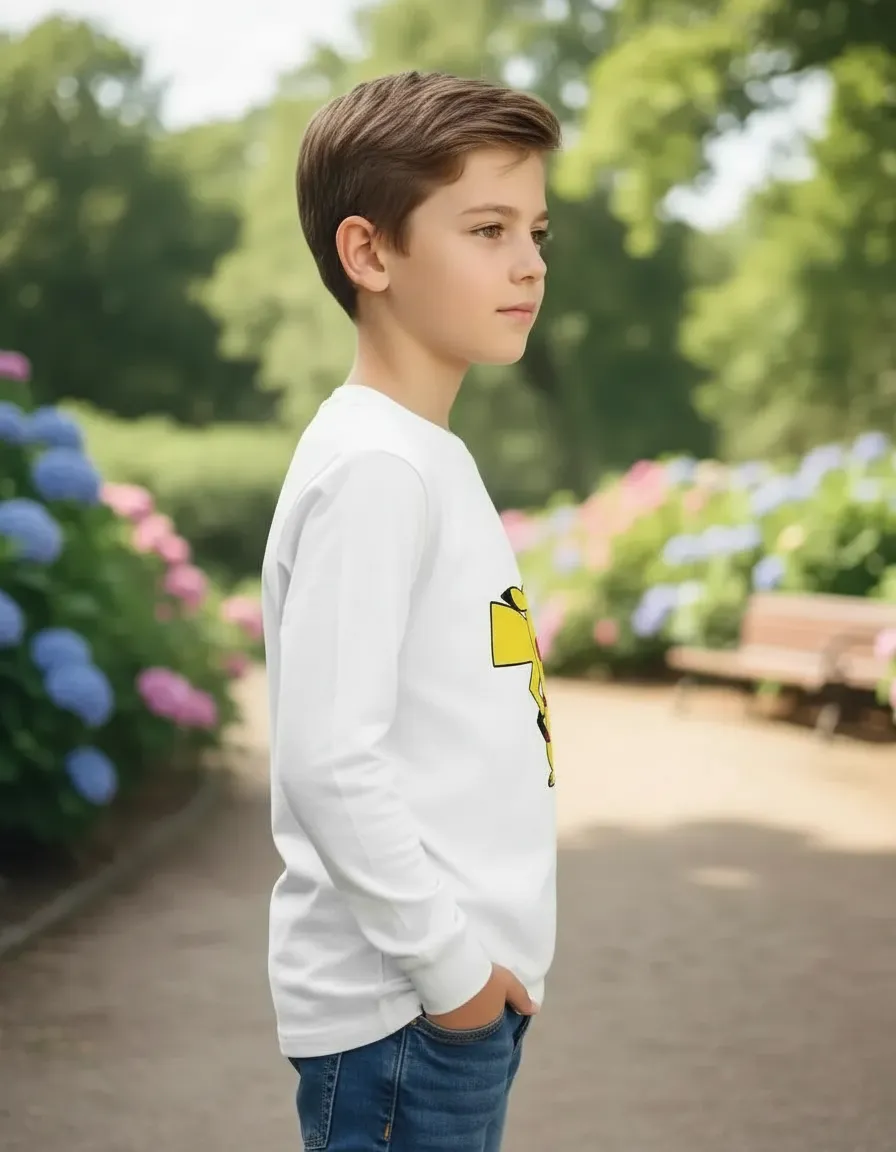 Camiseta Manga Longa Branca Infantil Pikachu