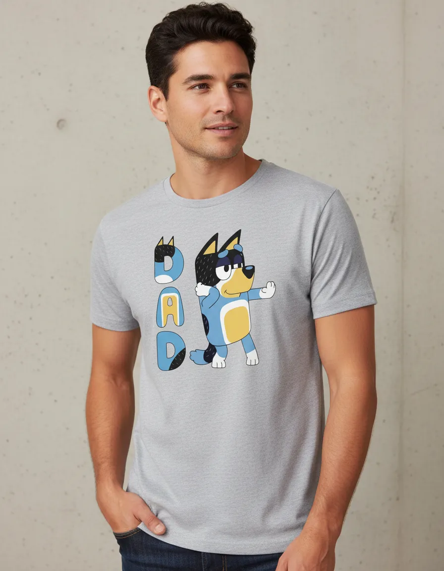 D_NQ_NP_2X_664949-MLB112468130253_052026-F-camiseta-masculina-rc-pai-bluey-bandit-tradicional Camiseta Manga Curta Cinza Adulto Unissex Bluey Bandit Pai Silk Screen Manual Premium mlr