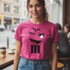 Camiseta Rosa M&m Baby Look Piscadinha Divertido mlc