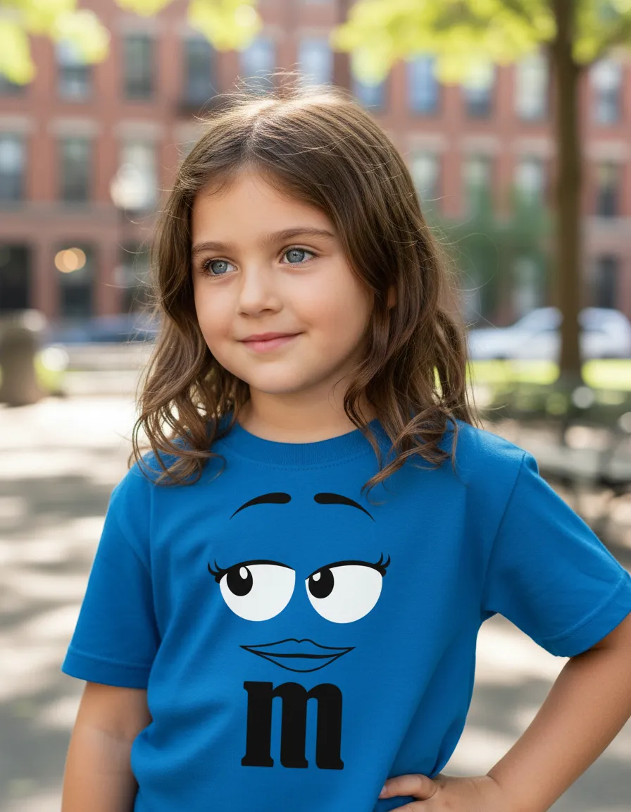 Camiseta Azul Infantil Unissex m&m  Mod 3 mlc