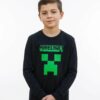 Camiseta Manga Comprida Longa Preta Infantil Unissex Minecraft Creeper Silk Screen Manual mlc