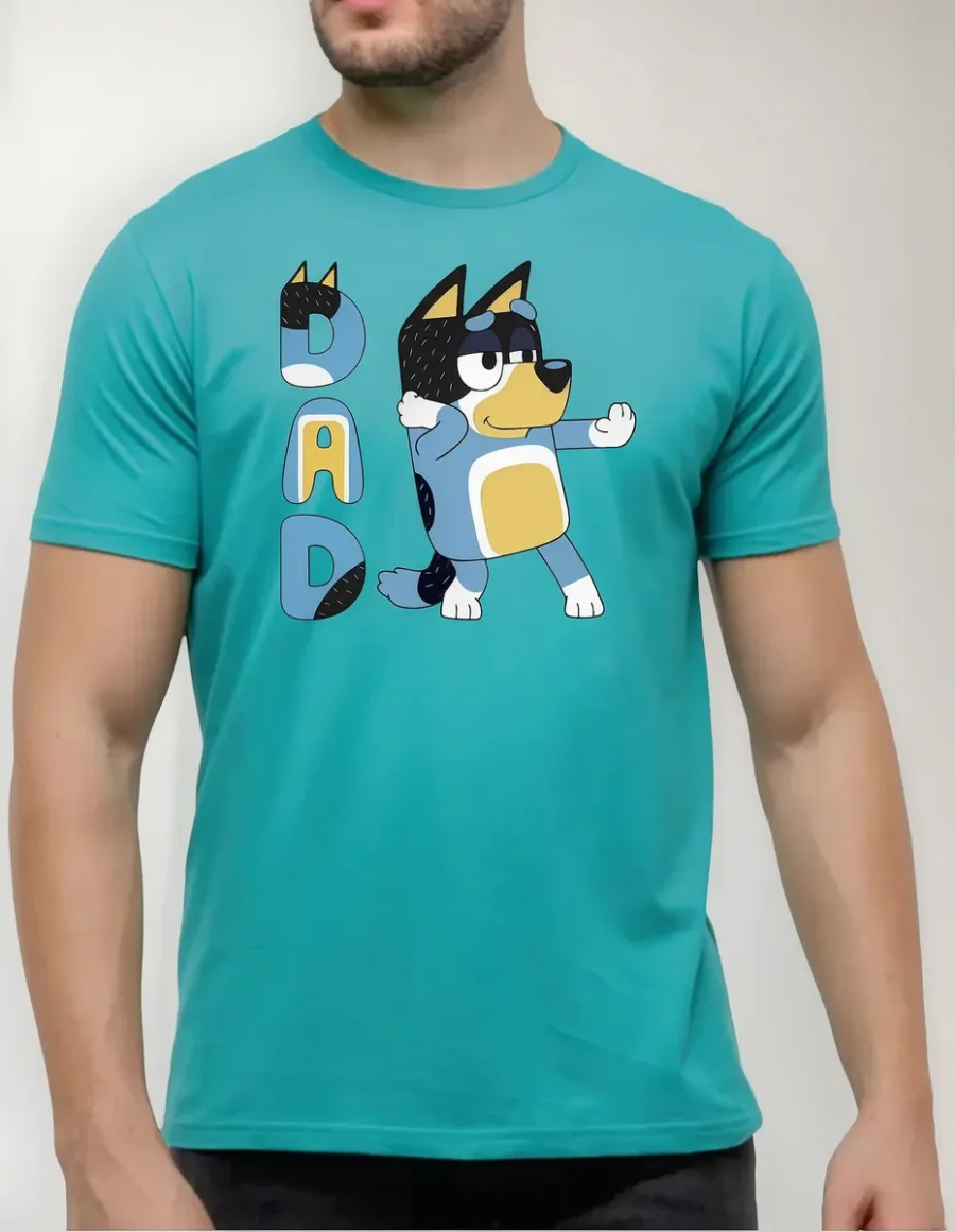 Camiseta Masculina Desenho Pai Bluey Bandit Tradicional Cor Azul-Turquesa mlc