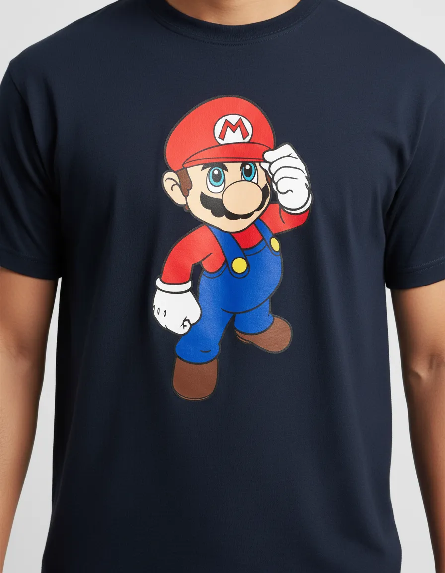 Camiseta Azul-marinho Infantil Super Mario Bros Mod.2 mlr