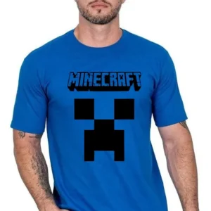 Camiseta Manga Curta Adulto Unissex Azul-royal Minecraft Creeper mlc