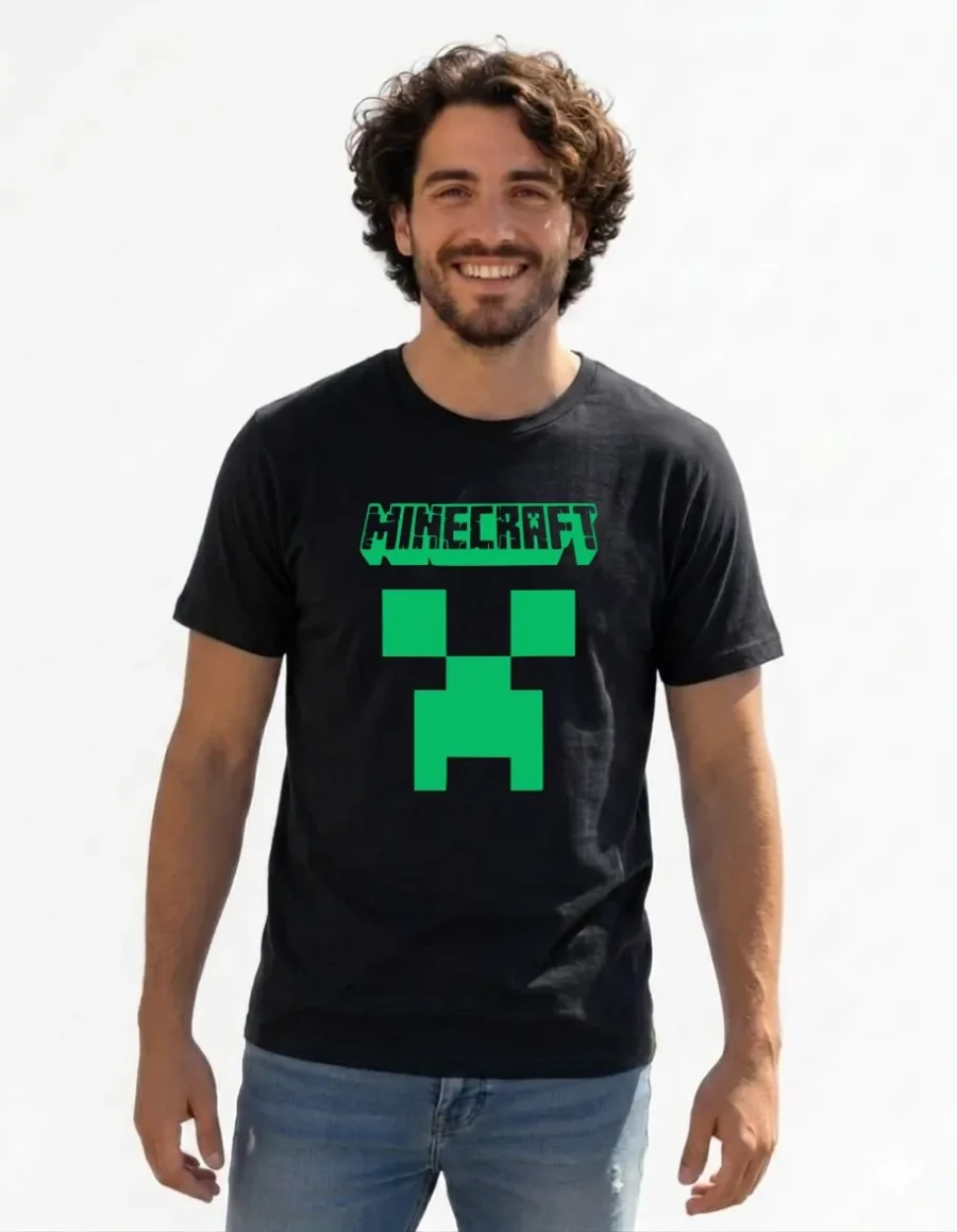 Camiseta Manga Curta Adulto Unissex Preta Minecraft Creeper mlr
