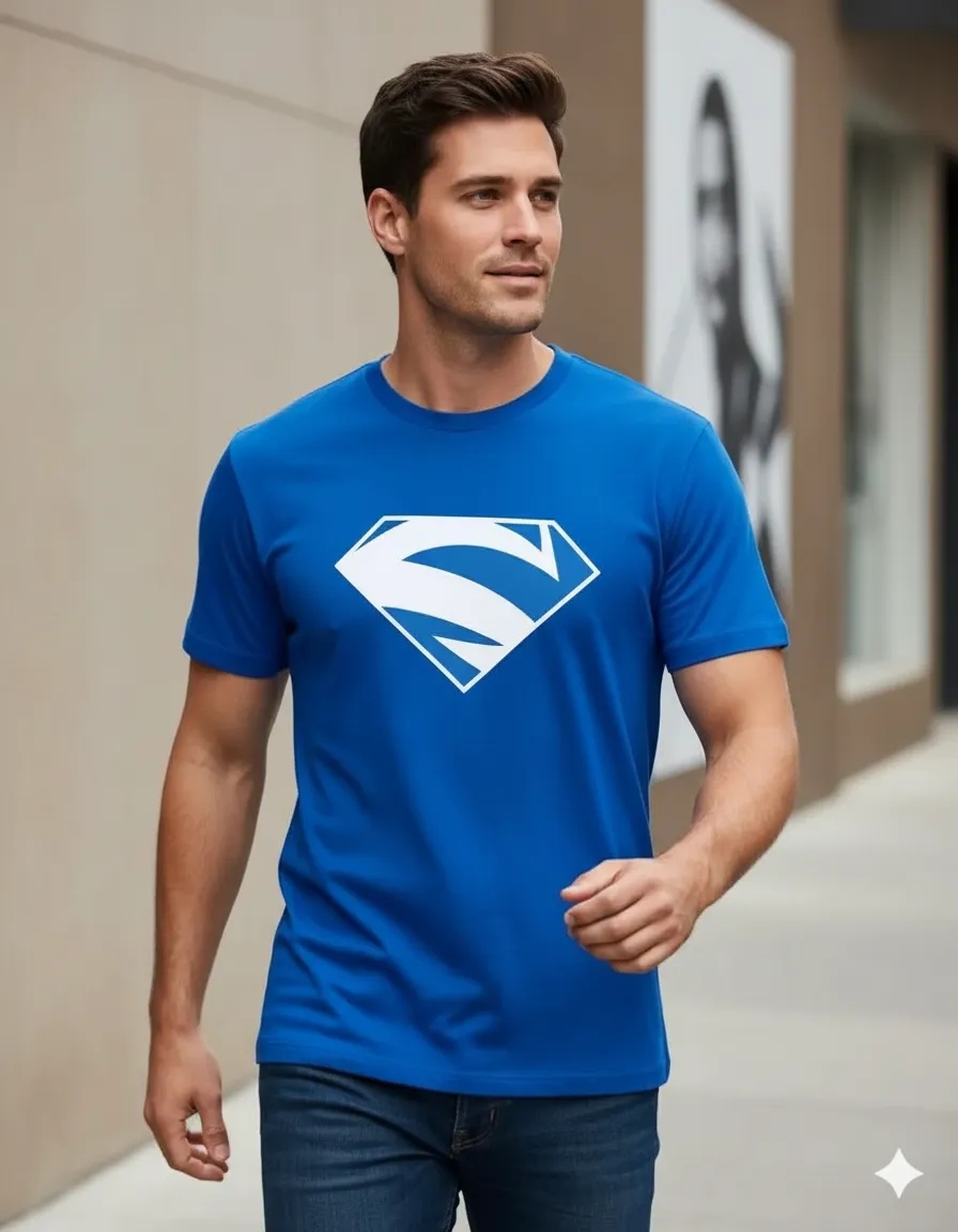 D_NQ_NP_2X_696001-MLA112488107527_052026-F-camiseta-superman-eletrico-unissex-silk-screen-manual Camiseta Azul Manga Curta Adulto Super Homem Elétrico Logo Branco mlc