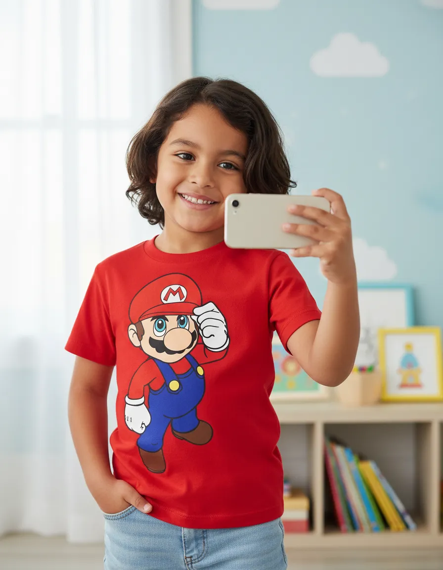 D_NQ_NP_2X_702937-MLB110294402830_052026-F-camiseta-mario-bros-infantil-mod-2 Camiseta Vermelha Infantil Unissex Super Mário Bros Mod.2 mlr