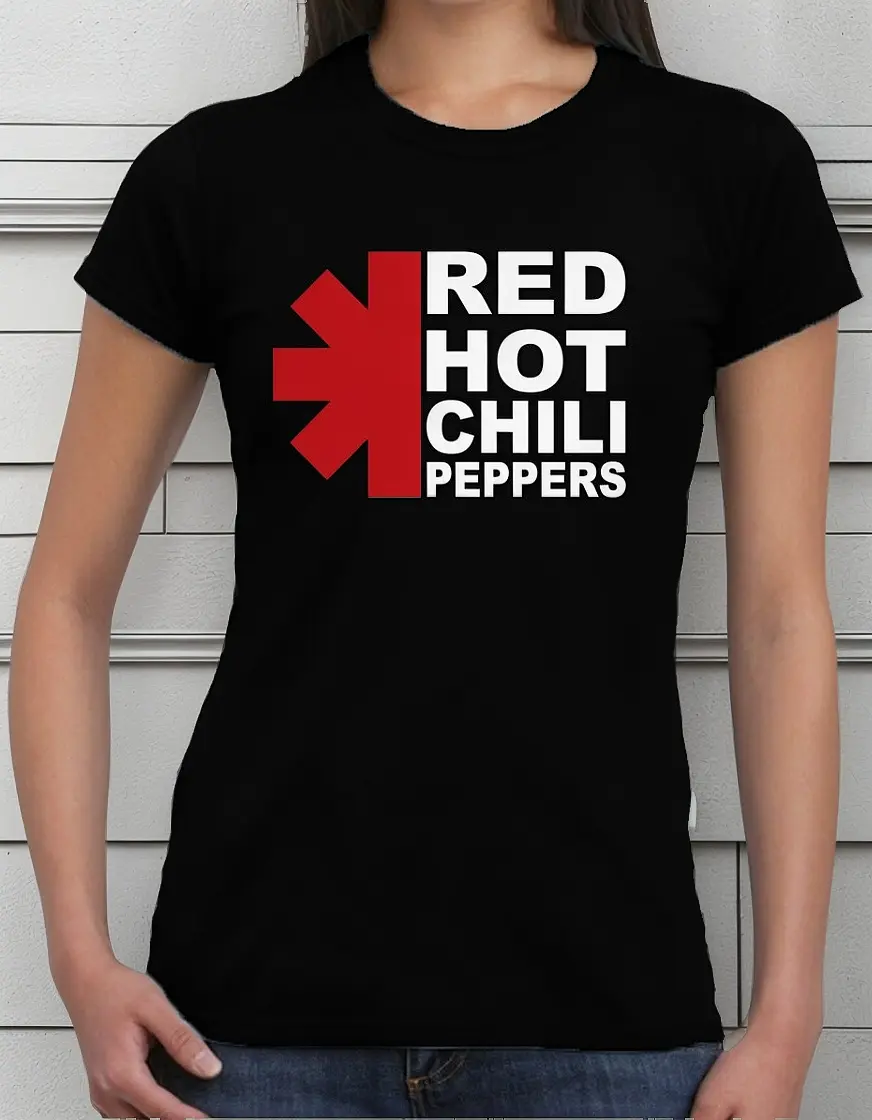 Camiseta Manga Curta Baby Look Preta Feminina Red Hot Chilli Peppers Silk Screen Manual Premium spe