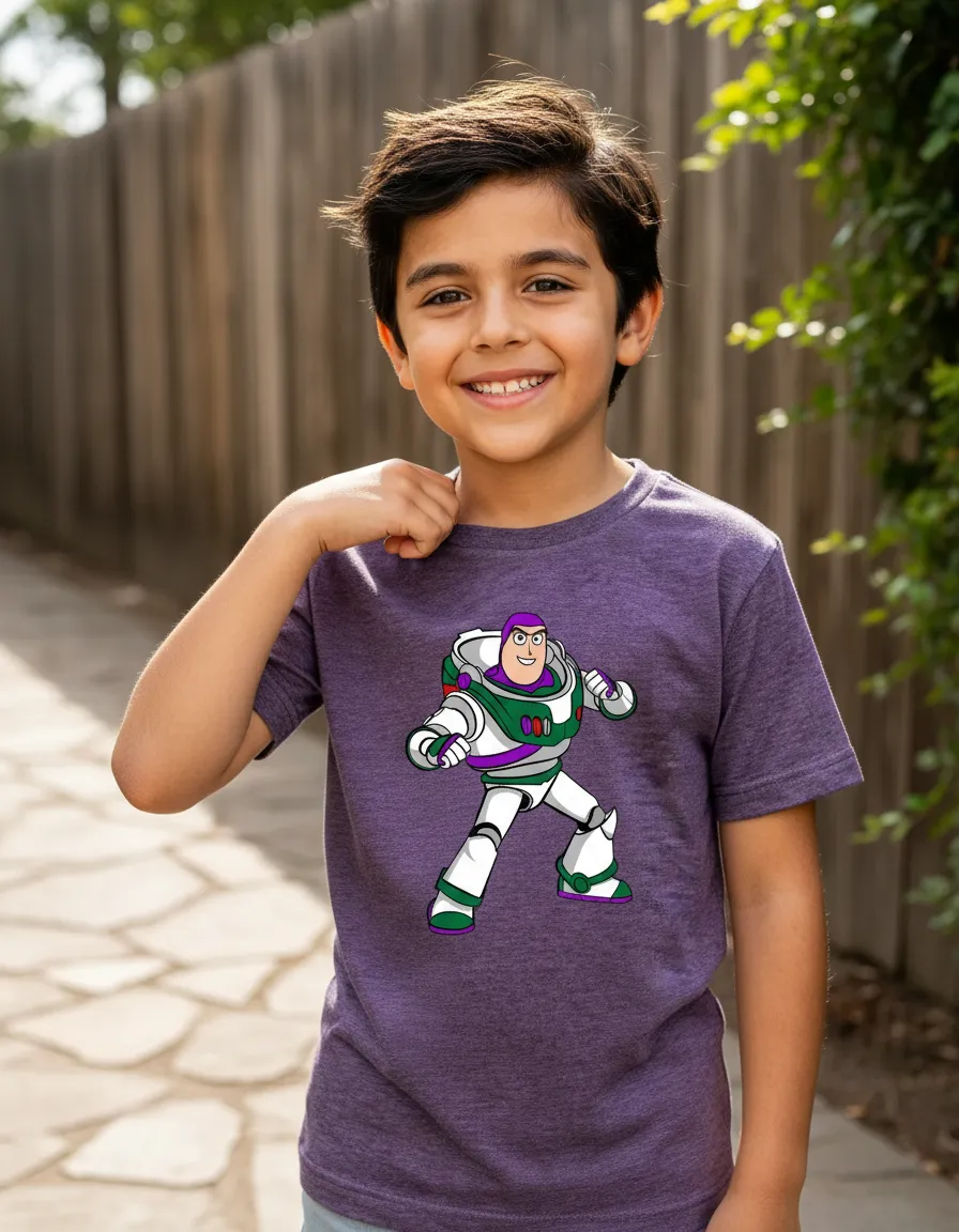 Camiseta Manga Curta Roxa Infantil Buzz Lightyear Toy Story mlc