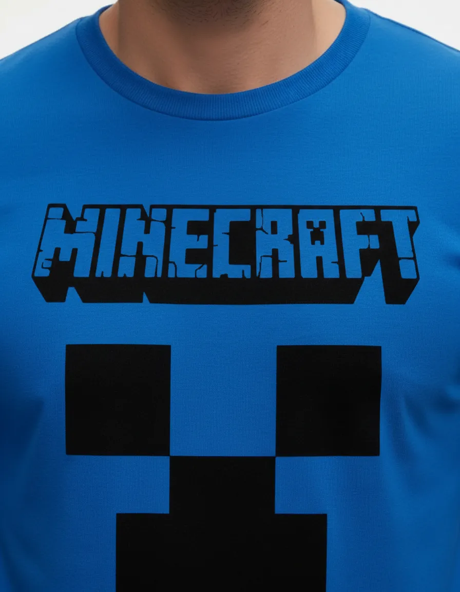 Camiseta Manga Comprida Adulto Unissex Azul Minecraft Creeper mlc