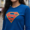 Camiseta Manga Longa Baby Look Azul Supergirl mlr