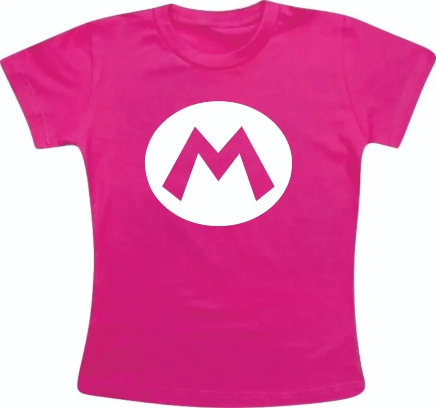 Camiseta Rosa Infantil Mário Bros Logo M mlc