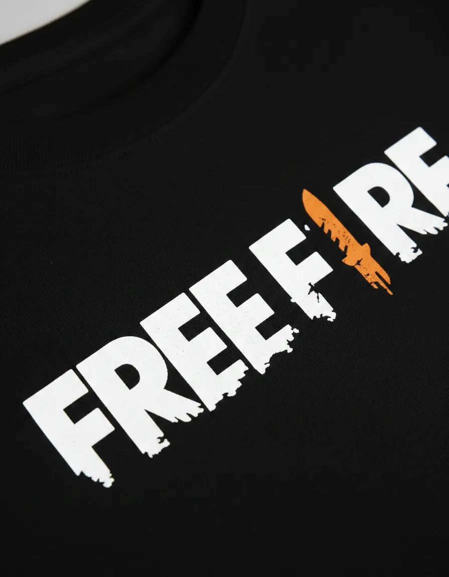 Camiseta Manga Curta Preta Adulto Unissex Free Fire mlc